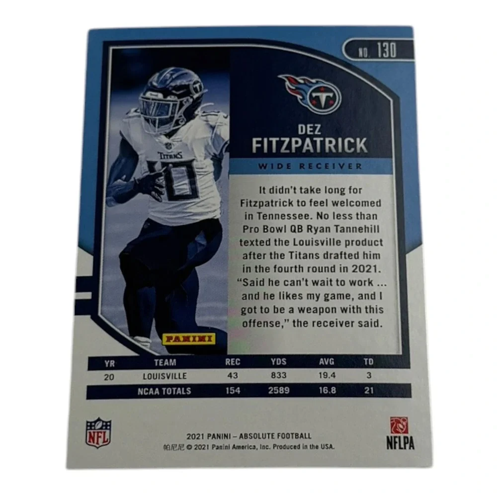 2021‎ Panini Absolute Football Dez Fitzpatrick Rookie Card 130 Tennessee Titans